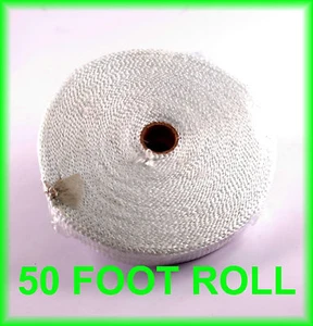 1" WHITE EXHAUST PIPE HEADER WRAP BIKE MOTORCYCLE HEAT INSULATION TAPE 50 FT - Bild 1 von 1