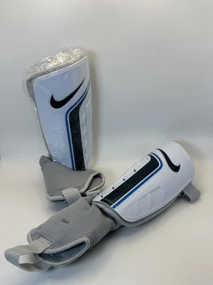Nike Soccer Shin Guards ALL SIZES – Protective Adjustable Straps, White/Blue - Image 1 of 4