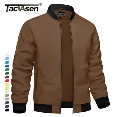 Mens Lightweight Bomber Jacket Spring Fall Thin Casual Coat Full-Zip Work Coats - Image 1 of 4