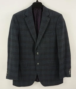 Samuelsohn Men's 40R Gray Blue Windowpane Flannel Wool Notch Vented Sport Coat - Picture 1 of 13