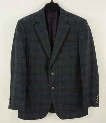 Samuelsohn Men's 40R Gray Blue Windowpane Flannel Wool Notch Vented Sport Coat - Image 1 of 4