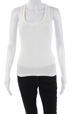 Camiseta sin mangas PJ Salvage para mujer cuello redondo tejido acanalado blanco algodón talla mediana Foto 1 de 4