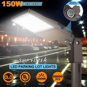 150W LED Parking Lot Shoebox Light Outdoor Street Area Commercial Pole Lighting - Picture 1 of 15