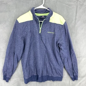 Vineyard Vines Sweater Mens Large Blue Green Logo 1/4 Zip Cotton Blend Preppy - Picture 1 of 12