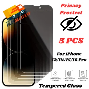 Paquete de 5 protectores de pantalla de vidrio templado de privacidad para iPhone 16 15 14 13 Pro - Imagen 1 de 5