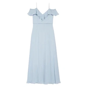 Dessy Collection Blue Mist Cold Shoulder Chiffon Dress Size 6 $206 MSRP - Picture 1 of 9