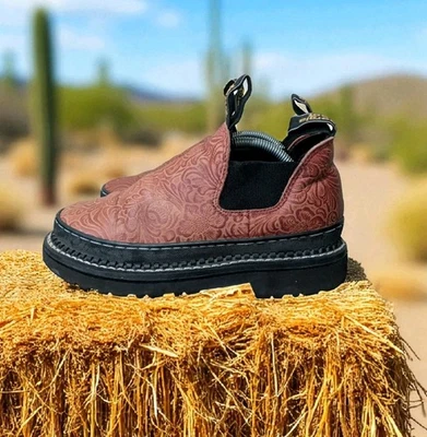 Georgia Giant Romeo Casual Low Boot Leather Slip On Floral Embossed Women Sz 7.5 - Image 1 of 4