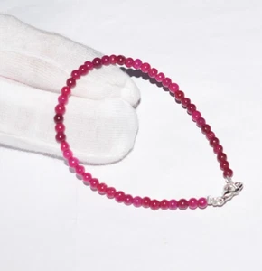 Red Ruby Dyed Gemstone Round 4.5mm Smooth Beads 925 Sterling Silver 7" Bracelet - Picture 1 of 13
