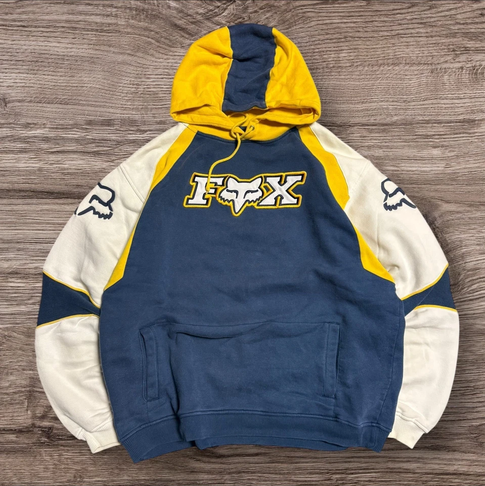 Moletom com capuz vintage Y2K Fox Racing dois tons peso pesado tamanho G - Imagem 1 de 4