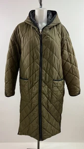 MAJE Abrigo Reversible Caqui Verde - Negro Puffer Gabony con Capucha Talla 2 - Mediano - Imagen 1 de 8