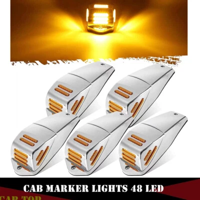 5x Cab Roof Marker Clearance 48LED Lights Amber Chrome For Peterbilt Kenworth - Image 1 of 4