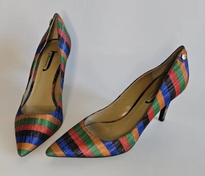 De Colección J Renee Arco Iris Rayas Punta Tela 3" Bombas Tacones 8.5M Fashionista Foto 1 de 4