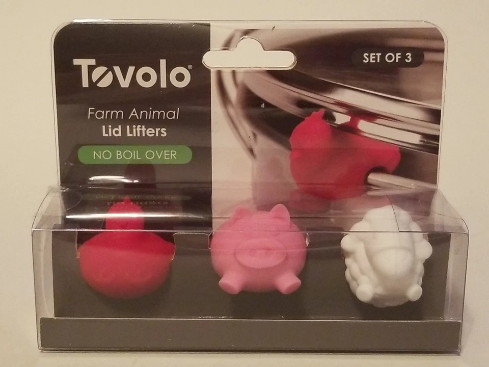 Tovolo conjunto de 3 elevadores de tampa de animal de fazenda sem ferver sobre silicone porco ovelha frango - Imagem 1 de 4