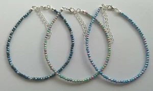 PEARL DUO COLOUR BEADED ANKLE BRACELET ANKLET 9" + EXT 3 COLOURS AVAILBLE - Picture 1 of 4