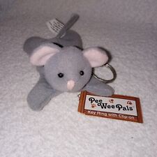Plush Stuffed Animal MOUSE MUFFY Gray Keychain Key Ring w/ Clip-on Pee Wee Pals