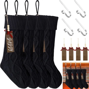 4 Sets 18 in Knitted Christmas Stockings Kit, Metal Stocking Holder and Name Tag - Picture 1 of 7