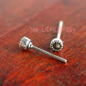 Pequeños pendientes redondos de plata esterlina de Marcasita para mujer joyería A1333 - Imagen 1 de 4