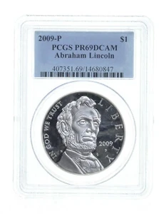 2009-P President Abraham Lincoln Commemorative Silver Dollar PCGS PR69DCAM - Picture 1 of 5