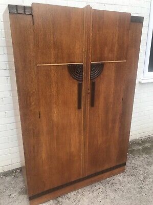 Art Deco Oak And Walnut Two Door Wardrobe • 251.61£