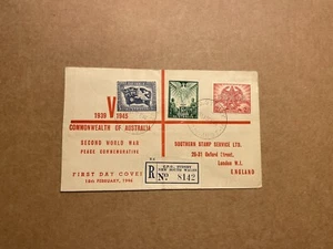 Australia 1945 FDC +WWII Victory Set #SG213-215 +Red V Sign Cachet +Reg Use - Picture 1 of 2