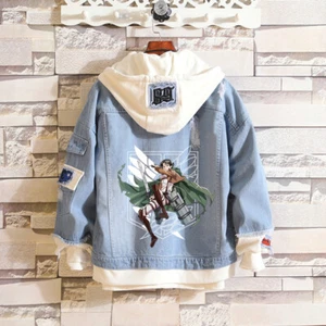 Men Women Jeans Coat Anime Attack On Titan Hoodie Jacket Casual Streetwear S-4XL - Picture 1 of 8