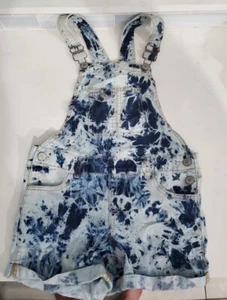 Girls Preschool Distressed True Religion Denim Overalls Jean Shorts, Acid Wash, - Picture 1 of 7