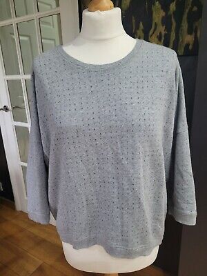 WHISTLES Grey Organic Cotton 3/4 Sleeve Sweatshirt Top With Numbers Size 14 • 21.62€