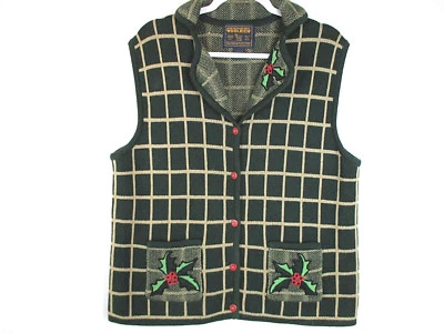 Woolrich John Rich Women's Size Large Green Plaid Raime Blend Button Vest - Image 1 of 4