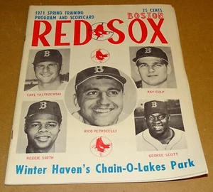 Programa de entrenamiento de primavera de los Medias Rojas de Boston 1971 vs Astros de Houston (con inserto de lista) - Imagen 1 de 5