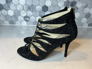 NEW Michael Kors Mavis Open Toe Rhinestone Stilletto Black Suede Pumps Heels 8.5 - Picture 1 of 8