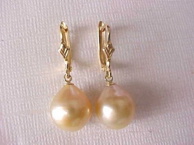 11MM  X 12.5MM AAA GENUINE GOLDEN SOUTHSEA PEARL EARRINGS 14K YELLOW GOLD - Image 1 of 4