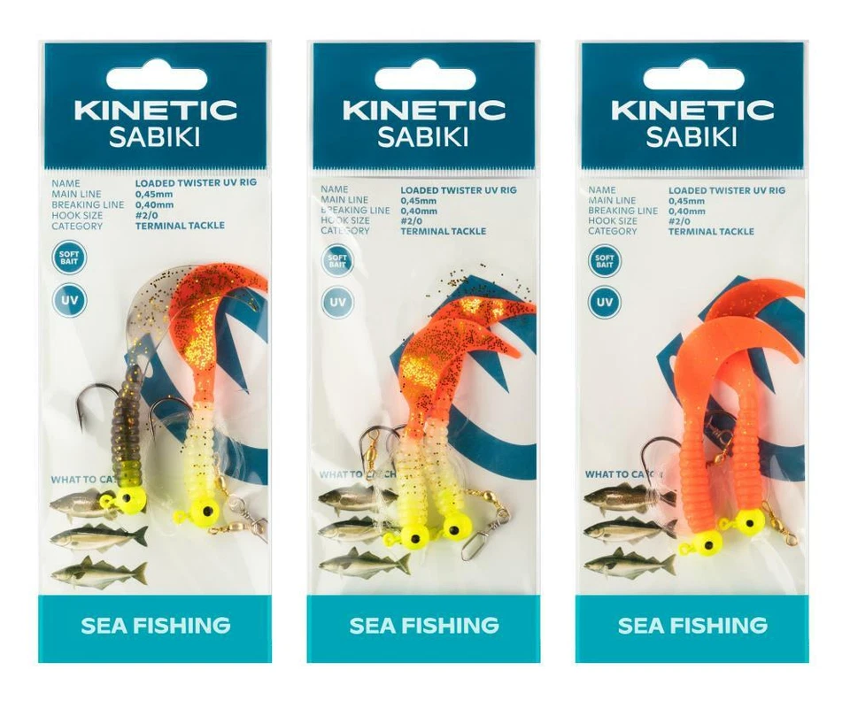 Kinetic Sabiki Loaded Twister UV 2/0 Twister-Vorfach Twister-Rig Dorsch-Rig