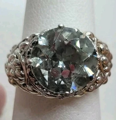 Anillo de plata de ley de piedras preciosas de amatista verde banda ornamentada talla 7 Foto 1 de 4