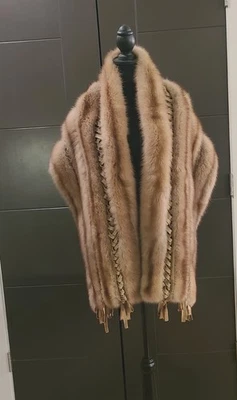 J. MENDEL PARÍS DORADO RUSO SABLE PIEL ESTOLA BUFANDA ABRIGO ABRIGO Talla 76” x 15” Foto 1 de 4