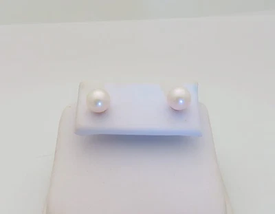14k Akoya Pearl Earrings Studs Jewelry Women Solid Gold 6.8 June Birthstone E260 - Image 1 of 4