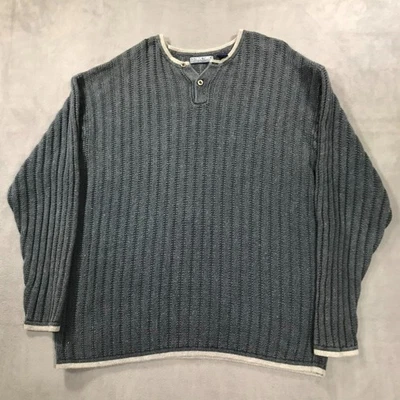 Suéter Estructura Vintage Para Hombre Gris Medio Mezcla Henley Ramie Acanalado Y2K Años 90 Foto 1 de 4