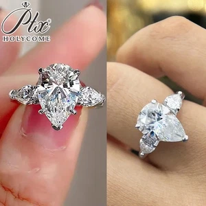 4CT Pear Cut Full Moissanite Engagement Rings for Women 925 Silver Wedding Bands - Picture 1 of 25