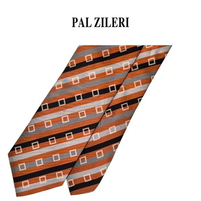 Corbata Pal Zileri - Naranja Gris Negro Diagonal Rayas Cuadrados Corbata Seda Italiana Foto 1 de 4