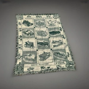 Ed Weirick Peddle Cars Woven Tapestry Throw Blanket Fringed 63X49 Green White - Picture 1 of 14