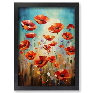 Framed Poppy Field Abstract Art Wall Art Canvas Print Poster Picture, Home Decor - Picture 1 of 4