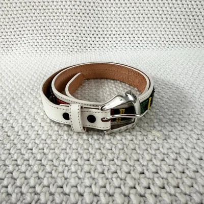 Justin USA Top Grain Cowhide White Leather Aztec Beaded Vintage Belt 30 513WT - Image 1 of 4