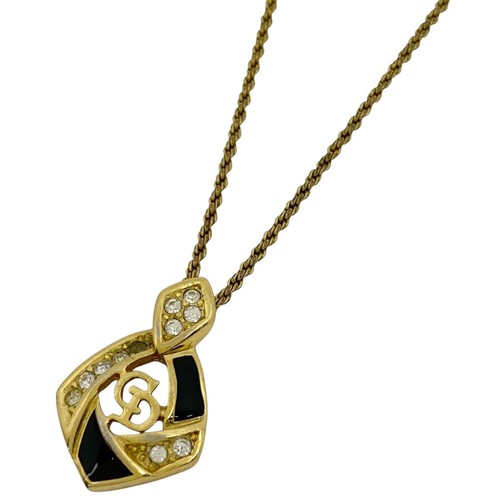 Christian Dior Logo Strass Collana CD Ciondolo Collana Placcato Oro...