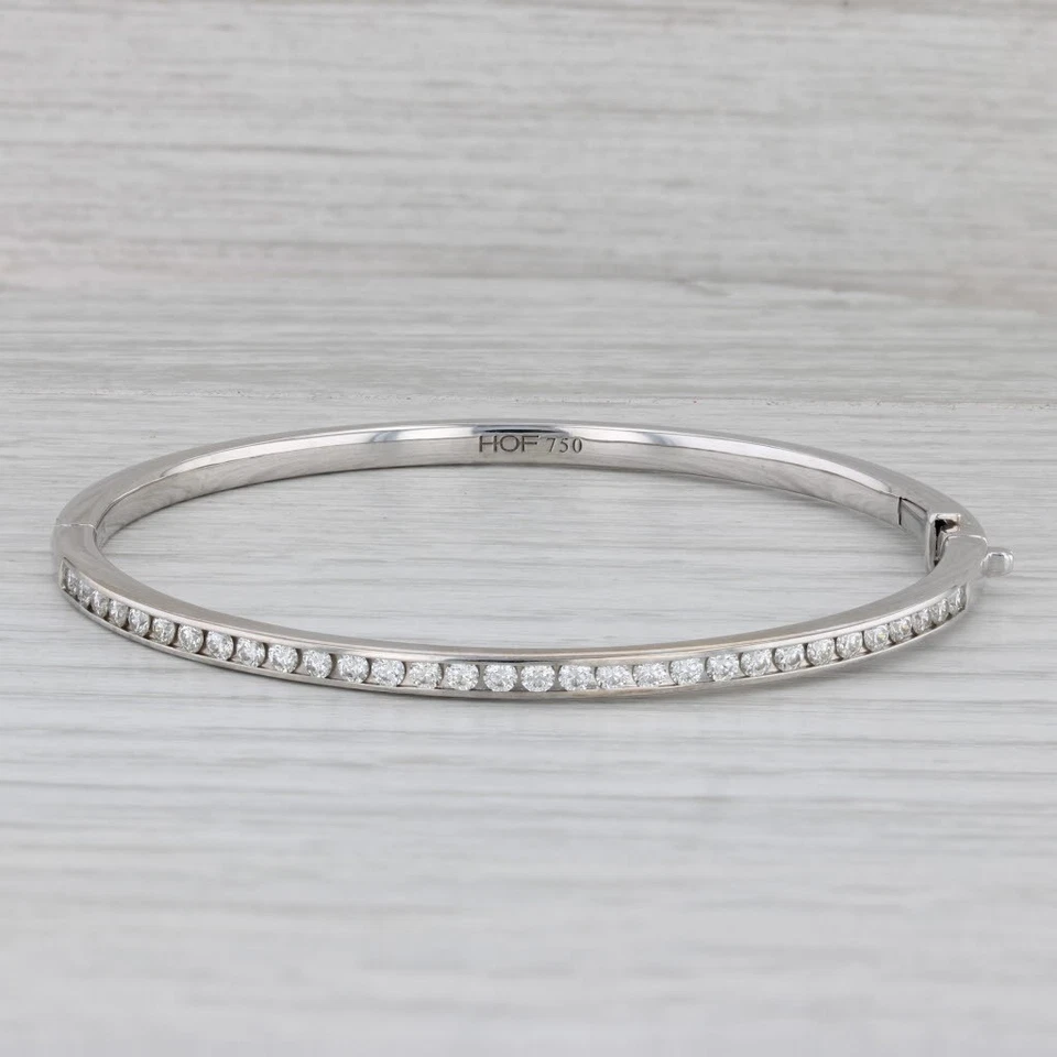 Brazalete Brazalete Diamante Oro Blanco 18k 1.05ctw 6.5" Corazones con Bisagras en Fuego Foto 1 de 1