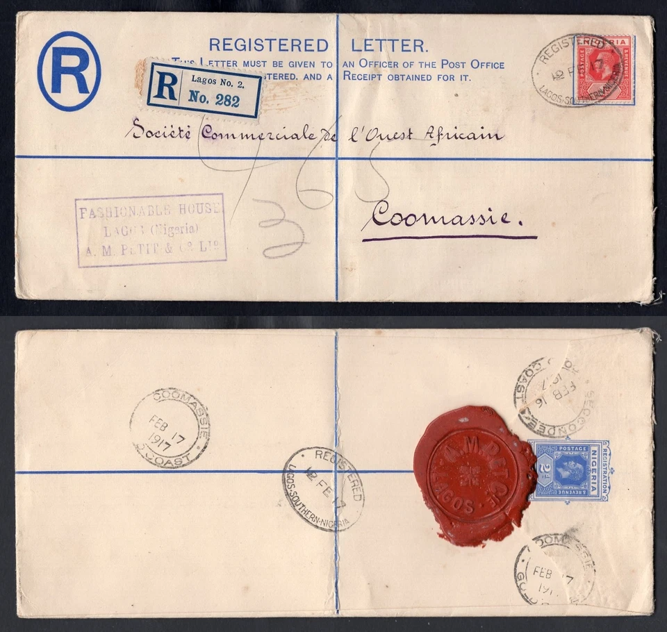 NIGERIA 1917 Registered Letter Cover to Gold Coast - Image 1 of 3