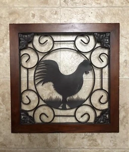 18” Rustic Rooster  Farmhouse Wall Art Relief Metal On Wood - Picture 1 of 3