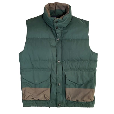 Chaleco acolchado verde vintage Nautica para hombre S chaqueta ribete de cuero relleno de plumón de pato Foto 1 de 4