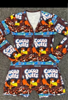 💢💥NOVO Pijama Cocoa Puffs peça única Cereal Trendy Stretchy Brown Romper💢💥 - Imagem 1 de 2