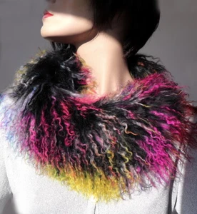 Pelz Schal Tibetlamm Boa Loop Fell Kragen Lammfell Mantel Besatz Bunt mehrfarbig - Picture 1 of 7