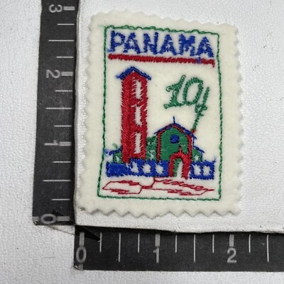 Vtg PANAMA 10¢ Postage Stamp Theme Felt Patch (w/ RED Tower) 00Y6 Foto 1 de 2