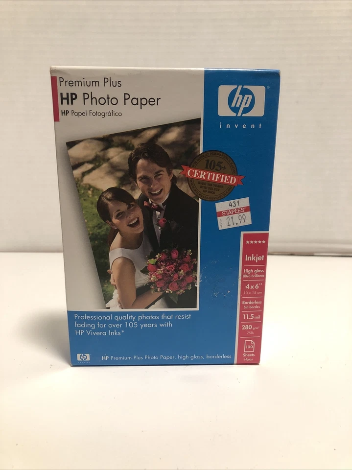 HP Photo Paper Premium Plus High Gloss - 4x6 - Borderless-100 Sheets NEW SEALED - Image 1 of 4